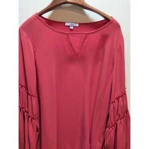 Q&A Shirt Womens 2X Pink Ruffle Bell Sleeve Scoop Neck‎ Flowy Tunic Top